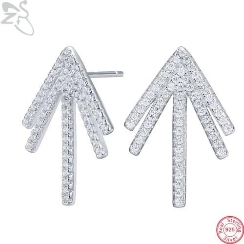ZS Fashion 925 Sterling Silver Ear Studs Laser Shape Earrings AAA Cubic Zirconia Crystal Stud Earrings Elegant Jewelry For Women