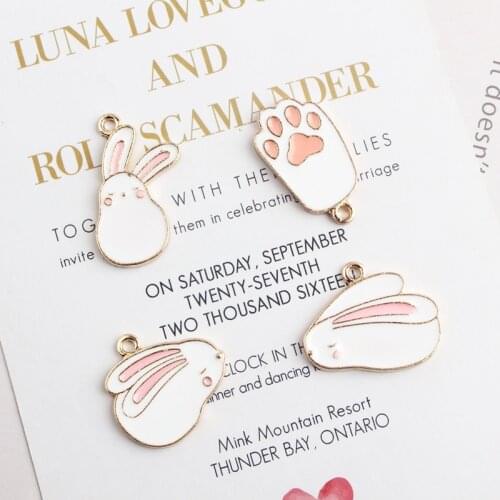 10pcs Lovely Cartoon Rabbit Enamel Charms Bracelet DIY Drop Oil Pendant Gold Tone Metal Charm Earring Jewelry Accessories YZ132