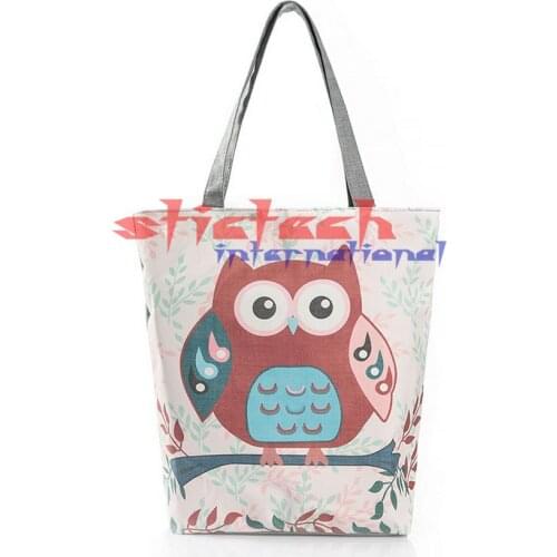 By dhl or ems 100pcs hot Floral And Owl Printed Canvas Tote Female Casual Beach Bags Large Capacity Women Single Shopping Bag