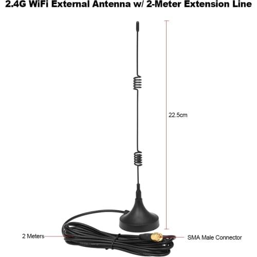2.4GHz WiFi External Antenna 7dBi w/ 2m Extension Line Magnetic Sucker Base SMA Male Connector for Wireless Router WiFi Adapter