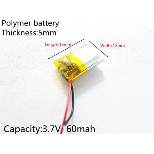 3.7V 60mAh 501215 Lithium Polymer Li-Po li ion Rechargeable Battery cells For Mp3 MP4 MP5 GPS PSP mobile bluetooth