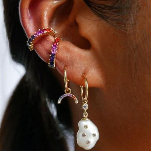 Y166 4Pcs CZ Stone Stud Earrings Kit Rainbow Crystal Hoop Earrings Shiny Cubic Zirconia Drop Earrings Fashion Jewelry Gift