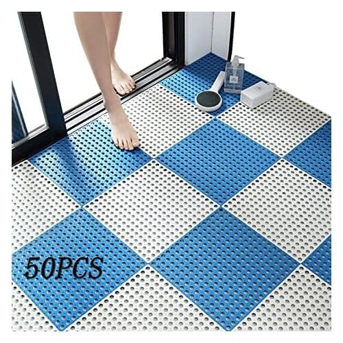 50 Pcs Rubber Floor Mat Bathroom Tile Drain Hole Massage Padded Floor Tile for Swimming Pool Shower Bathroom Deck Yard Garage