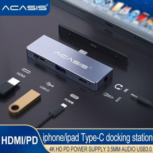 Acasis USB C Type C Docking Station USB Hub to HDMI-compatible USB 3.0 Type C 3.5mm Audio Adapter for MacBook Pro/Air/ipad