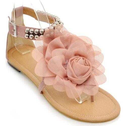 Aimaylen Gladiator Women Bohemia Beaded Flat Heels Flip Flops Summer sandals with flower Tstraps Sandals Womens Shoes