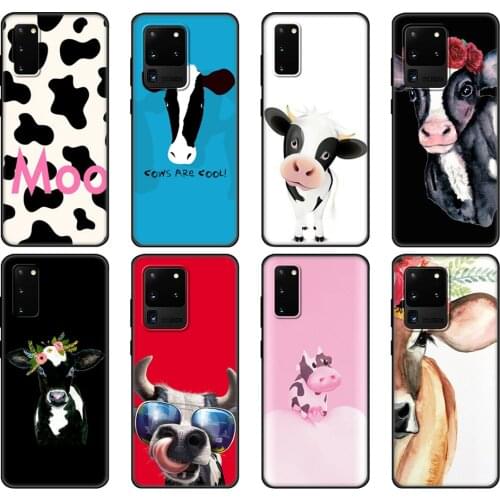 Black tpu Case For Samsung galaxy S20 /S20 PLUS/S20 ultra/S20+ /S20FE back cover Animal cattle cow watercolor