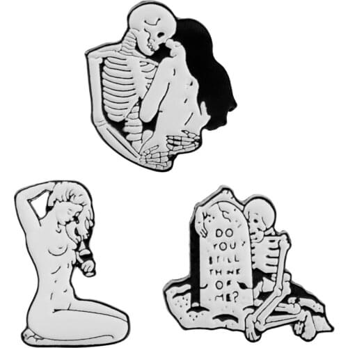 Classic Skeleton & Girl Love Story Skull Beautiful Women Enamel Metal Brooches Bag Clothes badges Lapel Pins For Friends