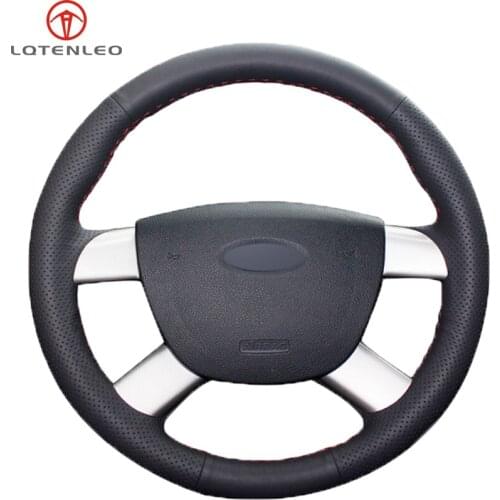 LQTENLEO Black Genuine Leather Hand Sew Car Steering Wheel Cover For Ford Kuga 2008-2011 Focus 2 2005-2011 C-MAX 2007-2010