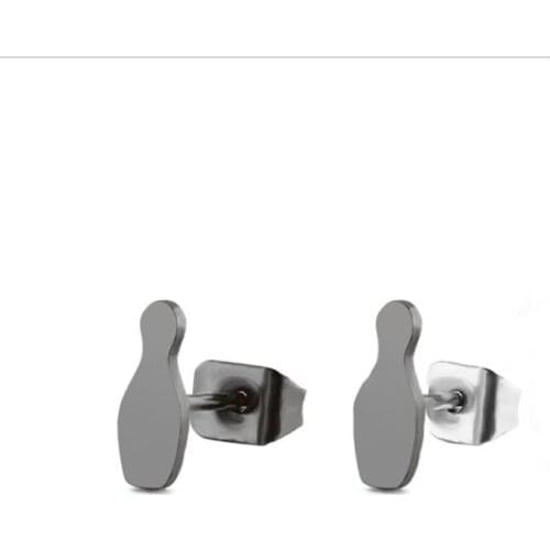 1Pair Cute Bowling Earrings Minimalist Stainless Steel Earring Simple Black Sport Ear Studs Fashion Ear Jewelry For Women Girls