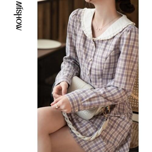 MISHOW 2021 Spring Dresses For Women Sweet Plaid Dress Long Sleeve Above Knee Female Clothing Fashion Vestidos MX21A1694