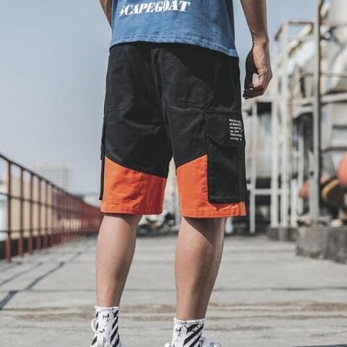 Fashion 100% Cotton Men Shorts 2020 Summer Loose Fit Casual Cargo Shorts Korean Letter Printing Multi Pocket Knee Length Shorts