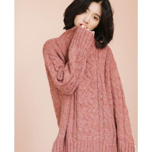 Trendy Fashion Winter Women Turtleneck Pullovers Casual Knitted Thickness Warm Sweater Loose Fit Solid Color Knitwear Tops