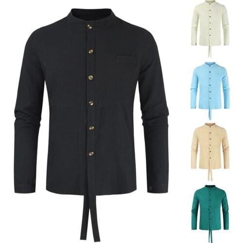 Mens Regular-fit Long-sleeved Shirt Solid Color Stand-up Collar Button Shirt Fashion Casual Daily High Quality Shirts Camisas