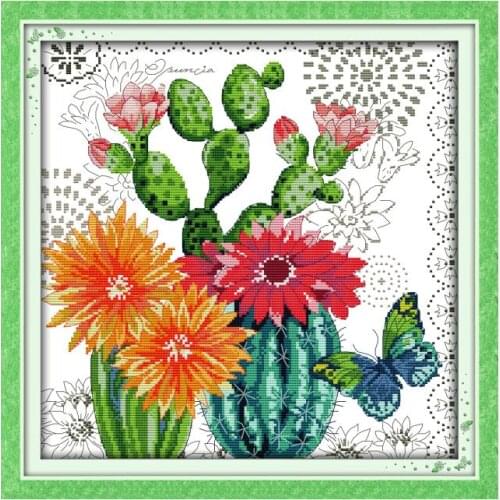 Prickly Pear Flower Stamped Cross Stitch Kit Embroidery Needlework Patterns 11CT 14CT Print Fabric Counted Room Decor DMC Thread