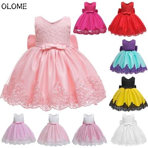 OLOME New Ball Dress with Hair Band Patchwork Girls Lace Skirt Solid Kids Princess Costume Birthday Baby Children Clothing