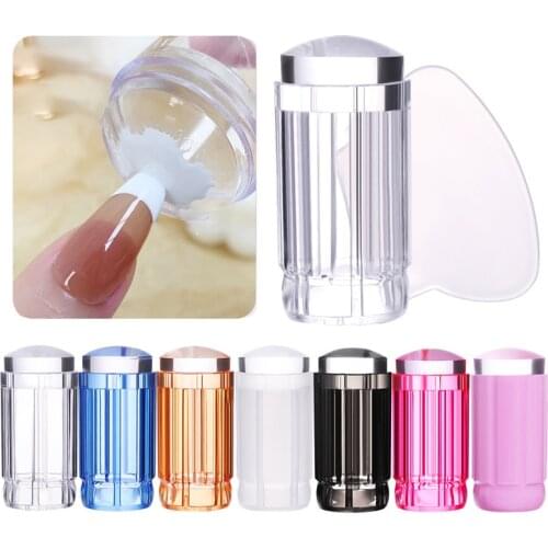 1set Easy-French Nail Stamper Monocle Clear Jelly 3.8*3.8cm Print Silicone Transfer Print Scraper Nail DIY Template Stamping