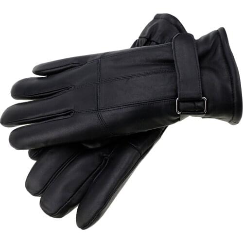 Men Women Winter Gloves Genuine Leather Gloves Touch Screen Black Real Sheepskin Wool Lining Warm Driving Gloves