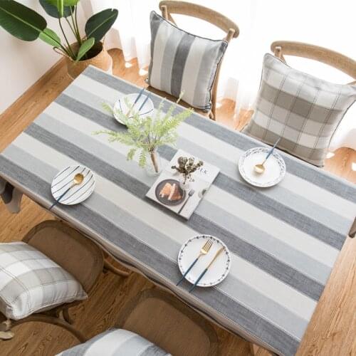 Plain Stripe Tablecloth Rectangular Table Covers Home Dining Tea Desk Table Decoration Waterproof Table Cloth 140x220cm