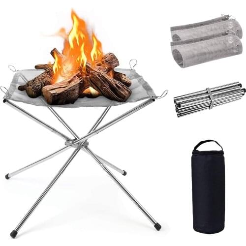 Camping Portable Outdoor Fire Pit Collapsing Steel Mesh Fire Stand Perfect for Camping Backyard and Garden With Carrying Bag Box