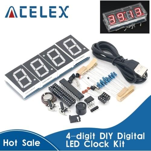 Stylish 4-digit DIY Digital LED Clock Kit Light Control Temperature Date Time Display with Transparent Case Timer DIY Kit
