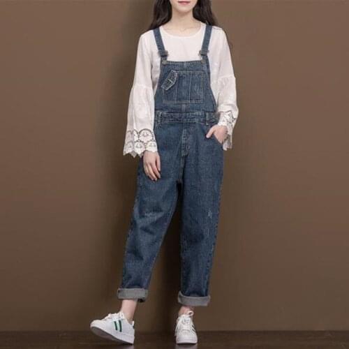 Loose Thick Jean Overalls Winter Plus Size Solid color suspenders Cowboy cargo pants Casual Straight Pocket Denim Jumpsuit 6720