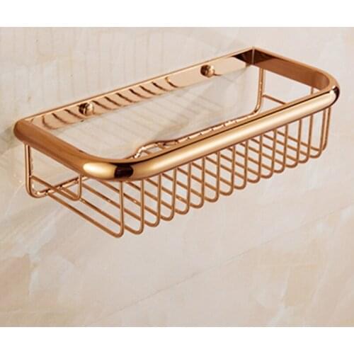 New Arrivals Rose Gold Brass Bathroom Corner Shelves Basket Holder Bathroom Soap Holder Square Bath Shampoo Shelf Black Chrome