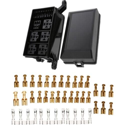 ABS and Metal Black Universal Automotive Fuse Relay Holder 12 slots Relay Box 6 Relays 6 ATC/ATO Standard Fuses