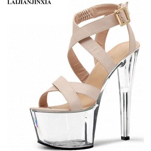 New PU material womens sandals, buckle toe stilettos, 17cm high heel party wedding dancing shoes