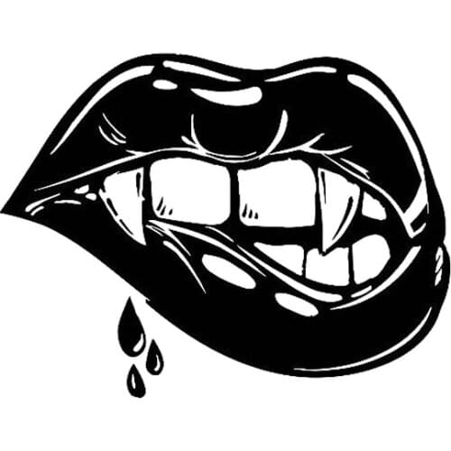 Female Lips Vampire Sexy Girl F Teeth Fashion Stickers Pvc Decals Suitable for All Kinds of Cars Black/white, 13cm*10cm