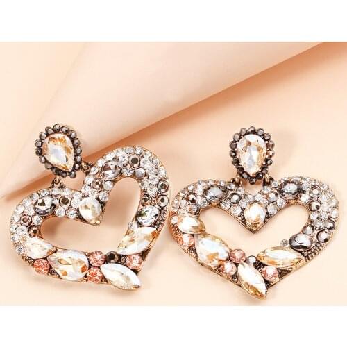 Women Za Hanging Earrings 2021 Colorful Crystal Heart Dangle Earring Wholesale Zirconia Jewelry Accessories For Best Friend Gift