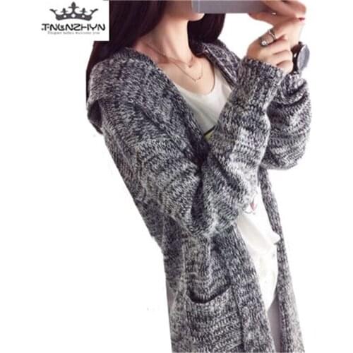 Tnlnzhyn 2019 Autumn Winter Women Sweater Cardigans Loose Hooded Knitting Cardigan Female Warm Cardigan Outerwear Tops Y528