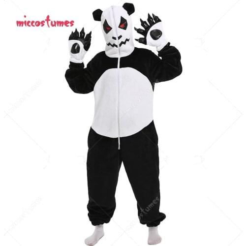 Halloween Women Animal Adult Pajama Kigurumi Outfits Onesie Angry Panda Animal Cosplay Costume with Gloves Tail