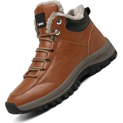 Winter Mens Boots Thick Plush Warm Mens Winter Boots Waterproof Leather Mens Snow Boots Outdoor Men Sneakers