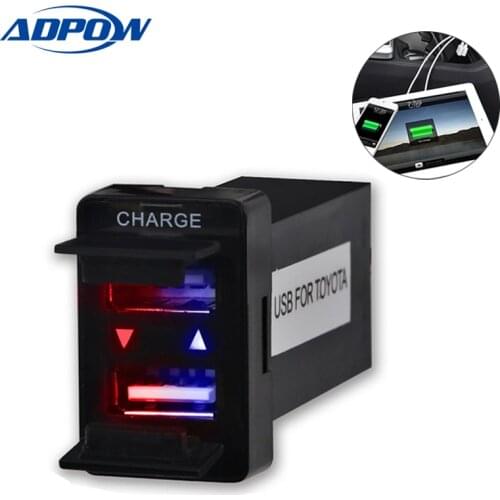 12V-24V Auto Parts 2.1A Car Interface USB Charger Connector Adapter and USB Audio Input for TOYOTA Car USB Socket Adapter