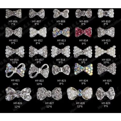 20pcs Bowknot Alloy Crystal AB Rhinestones Pearl Nail Art Decorations Charm Jewelry Ornaments Fashion 3D Manicure Accessories