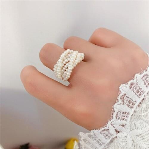 2021 Fashion Freshwater Pearl Multilayer Foldable Ring Womens Design Fashion Korean Bohemian Ring