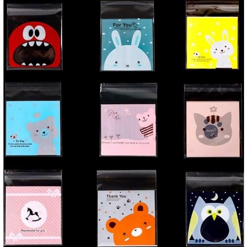 50/100 pcs 10x13cm Opp Self-Stick Transparent Packing Bear Owl Cookie Candy Wedding Birthday Christmas Party Gift Bag Wholesale
