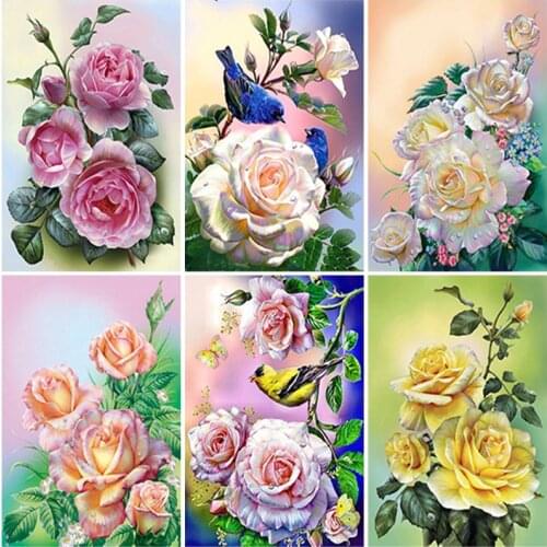5D Diamond Painting Full Square Round Flowers DIY Cross Stitch Diamond Embroidery Rose Mosaic Picture of Rhinestones Home Decor