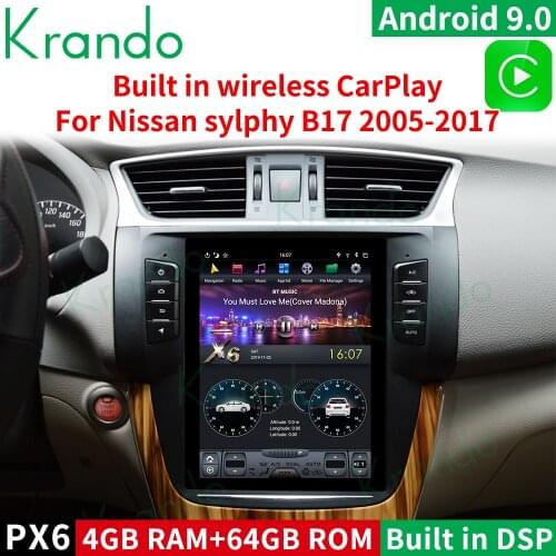 Krando Android 9.0 4+32G 10.4" Tesla Vertical Screen Car Audio Radio GPS for Nissan Sylphy B17 Sentra 2012-2017 Multimedia