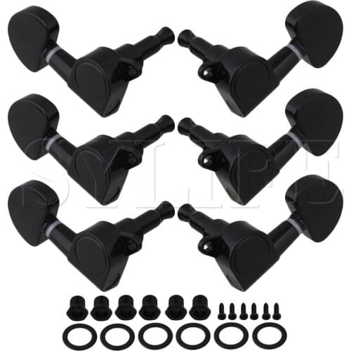 Black Round Button Guitar Machine Heads Tuners 3R+3L