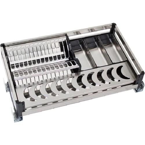 Stainless steel double layer buffer drawer type pull basket dish rack seasoning basket dish basket utility model