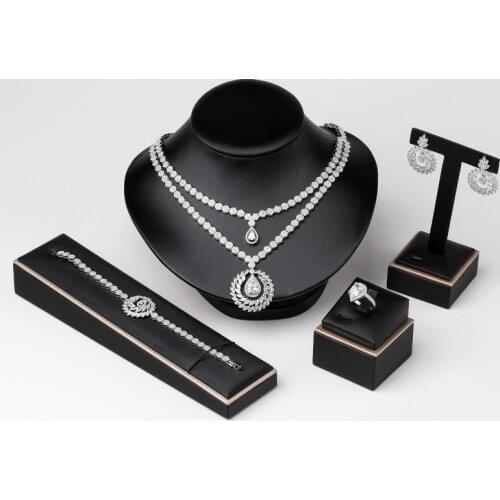 EYER Water Drop Wedding Necklace Earrings Bracelet Ring Sets for Women Full Cubic Zirconia Bridal Jewelry Sets pendientes mujer