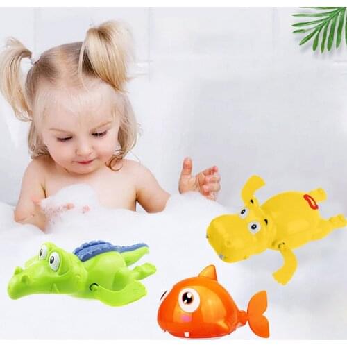 3PCS Classic Baby Bath Toys Cute Cartoon Hippo Crocodile Shark Shape Wind-up Clockwork Bath Shower Water Play Toys Random Colors