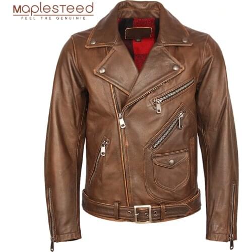 Vintage Motorcycle Jacket Men Leather Jacket Thick 100% Natural Cowhide Biker Jacket Moto Genuine Leather Coat Winter M457