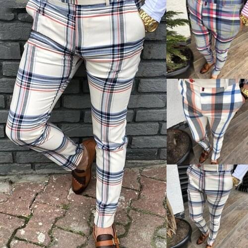Gym Mens Trousers Plaid Tracksuit Bottoms Skinny Joggers Sweat Track Pants Chinos Trousers Sexy Slim Fit Casual Pants Plus Size