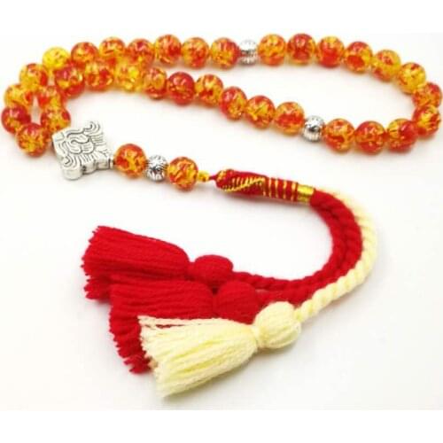 Mans Rosary Muslim Tasbih Resin Ambers Misbaha 33 66 99beads 2019 New design Handmade cotton tassels Metal Matching Resin Style