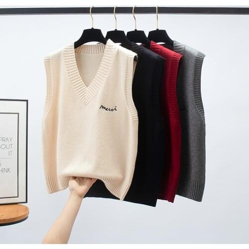 2020 Newest Sweater Vest Women V-Neck Casual Vintage Pullover Knitted Sweater Soft Korean style Loose Sleeveless Tops