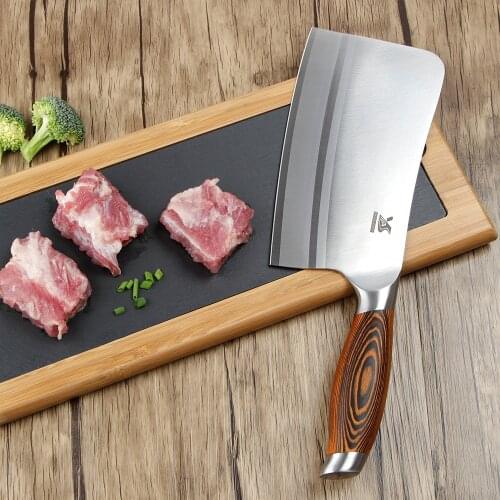 BIGSUNNY Heavy Duty High Quality Stainless Steel 9Cr18MoV Bone Chopper Butcher Knife Multipurpose Use for Home Kitchen, 7" Blade