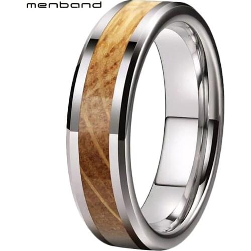 Women Special Ring Tungsten Engagement Wedding Bands With Real Whiskey Barrel Oak Wood inlay 6MM Comfort Fit