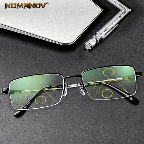 NOMANOV Ultralight Elastic Memory Temple Progressive Multifocal Reading Glasses See Near And Far ADD +75 100 150 175 200 To 350
